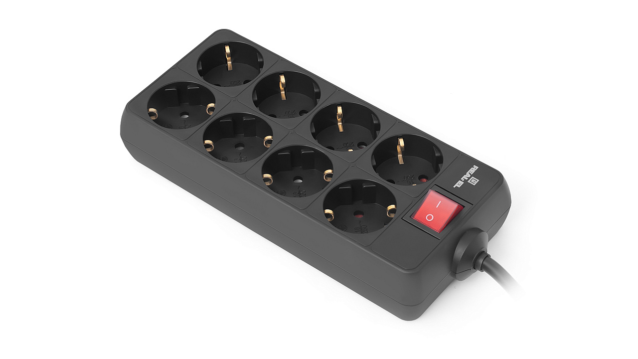 Фільтр мережевий REAL-EL RS-8 PROTECT, 8 розеток 5 м, black (EL122300024)